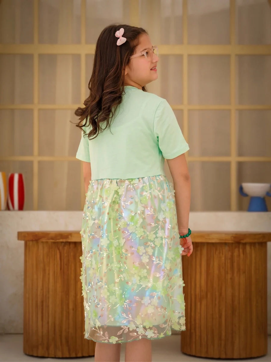 Mint Glow Organza Cut-work part dress