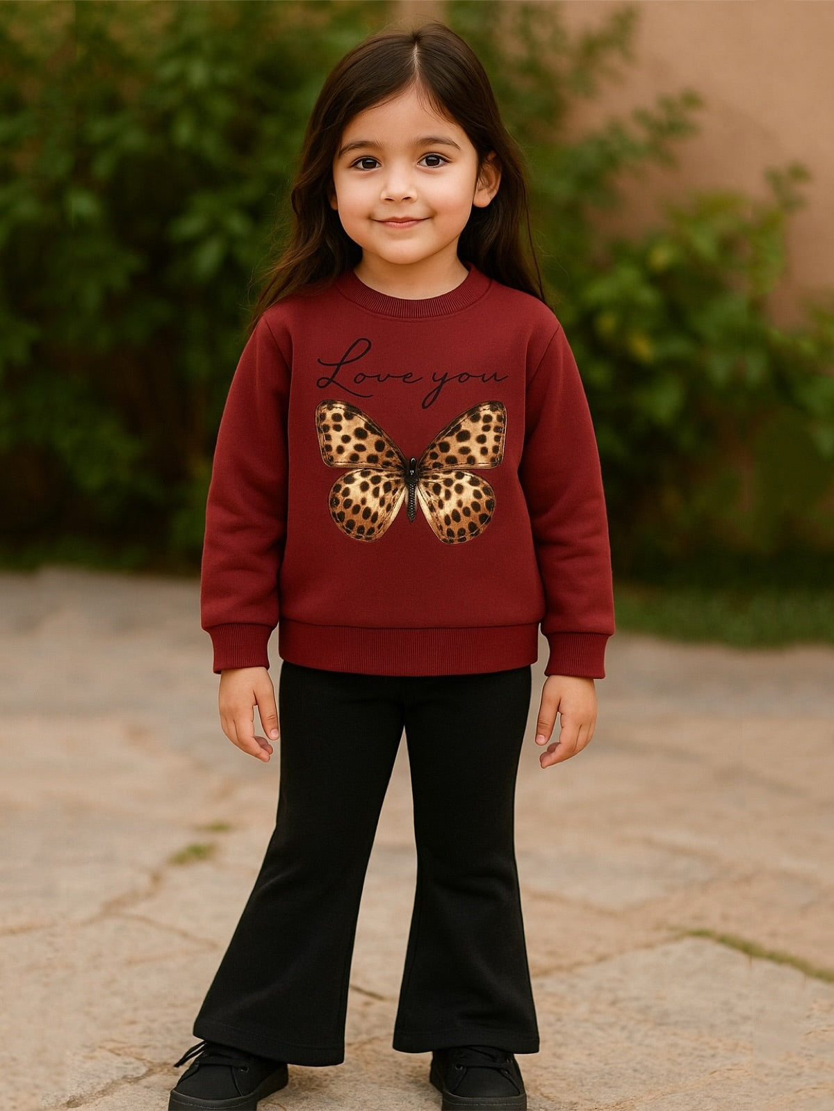 MAROON LOVE YOU BUTTERFLY WIDE LEG FLEECE PAIR