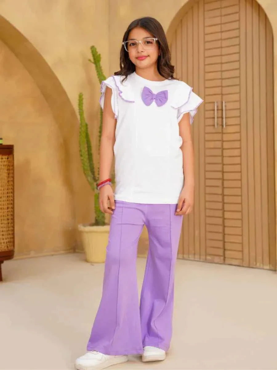 PURPLE BOW TOP & FLARED TROUSER