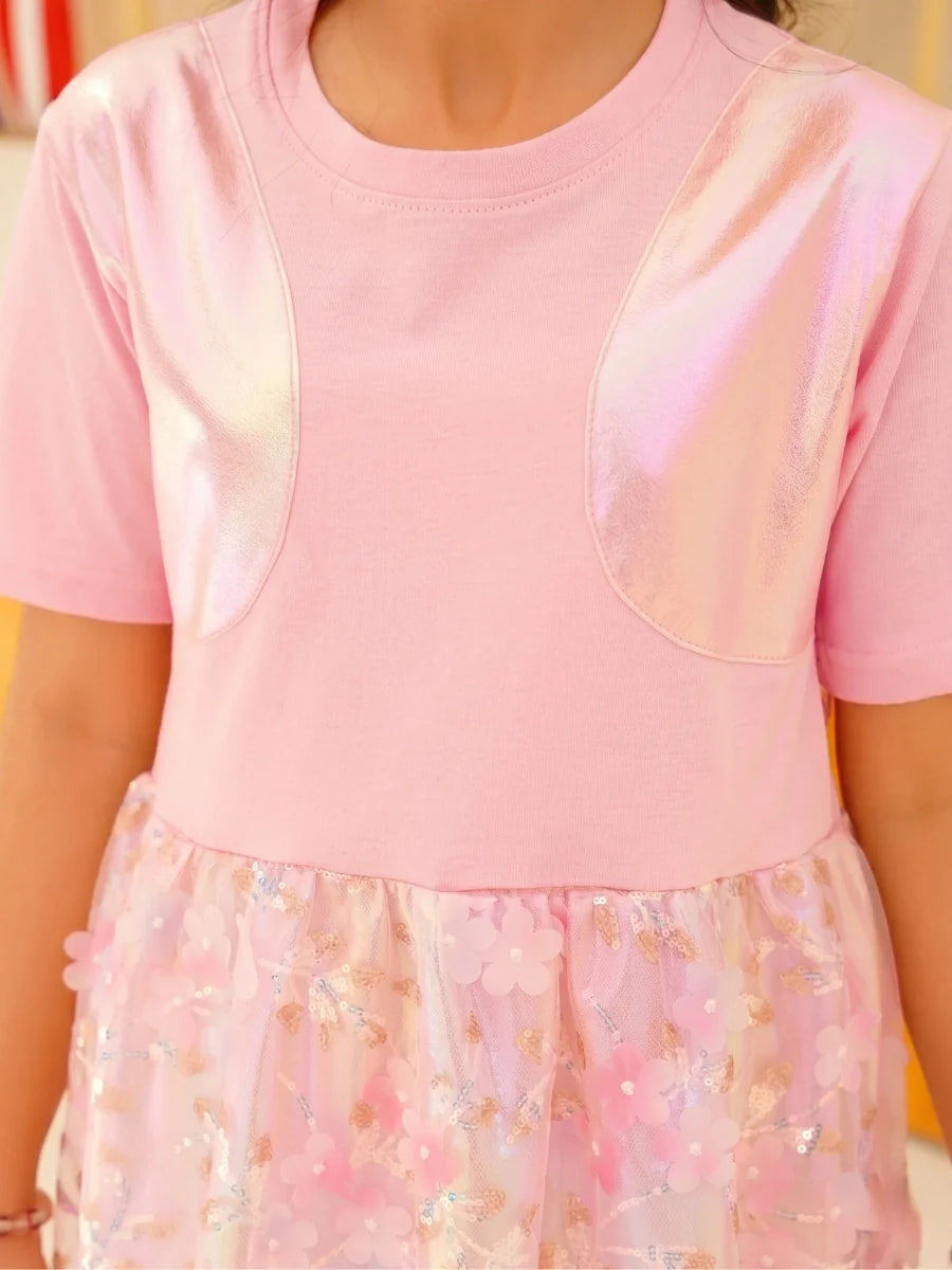 Pink Glow Organza Cut-work part dress
