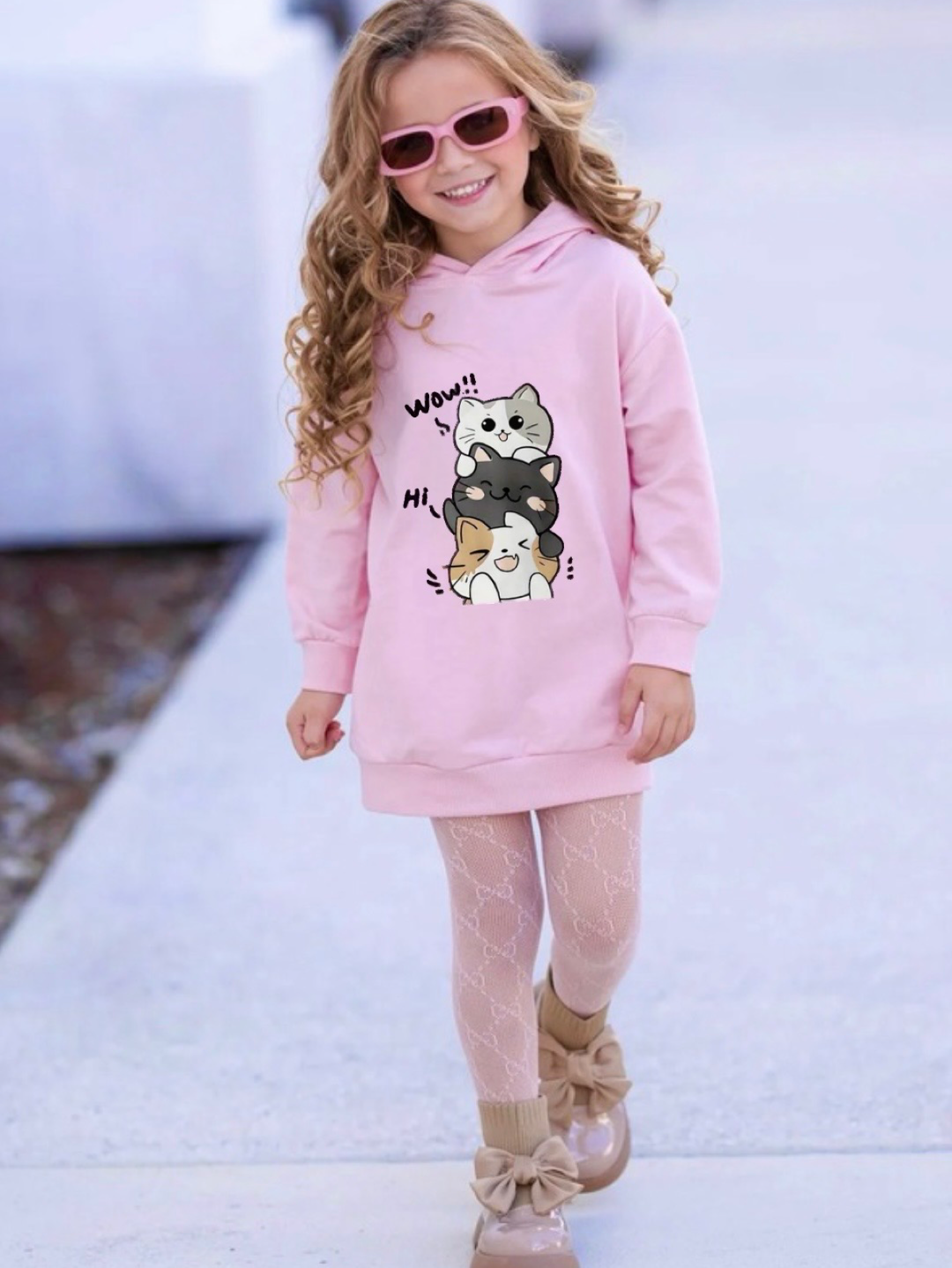 PINK WOW CAT FLEECE HOODIE