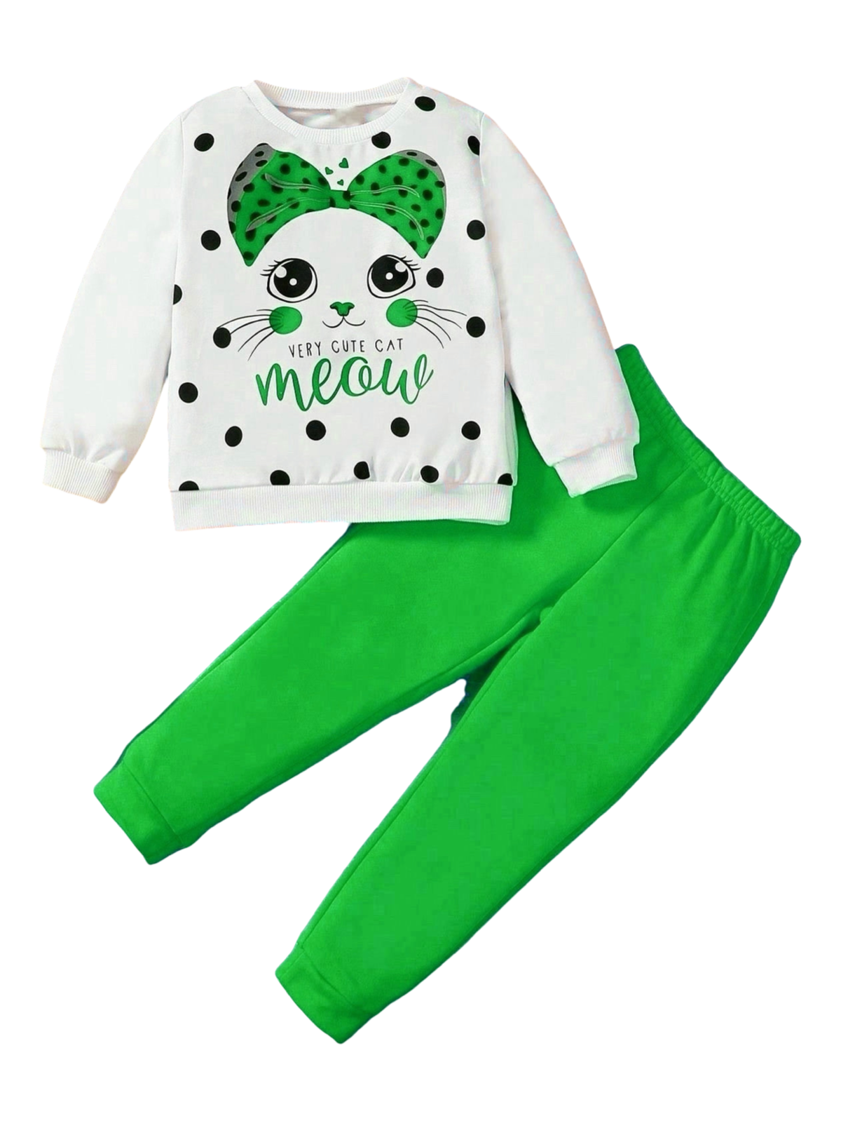 WHITE GREEN CAT FLEECE PAIR