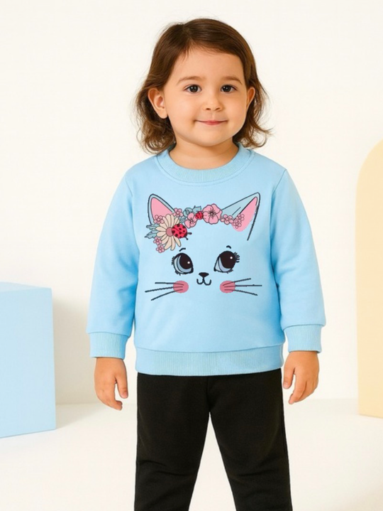 BLUE CAT FLOWER FLEECE SWEATSHIRT