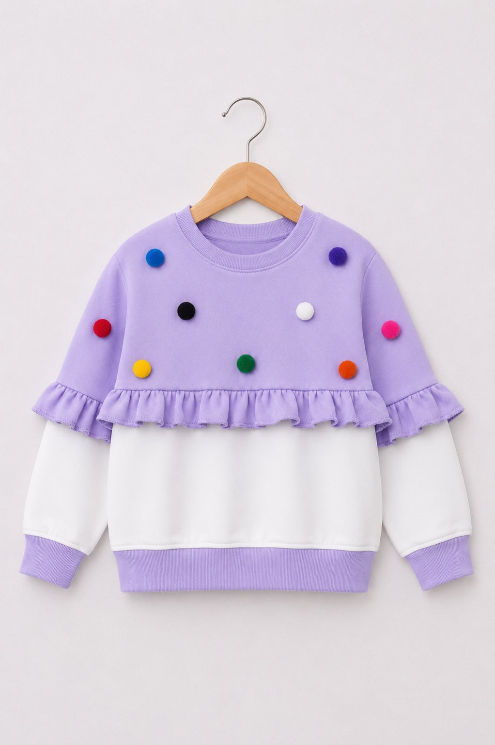 PURPLE POM POM FLEECE SWEATSHIRT