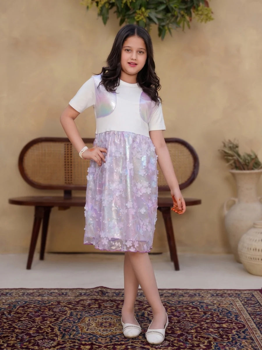 Lavender Glow Organza Cut-work part dress
