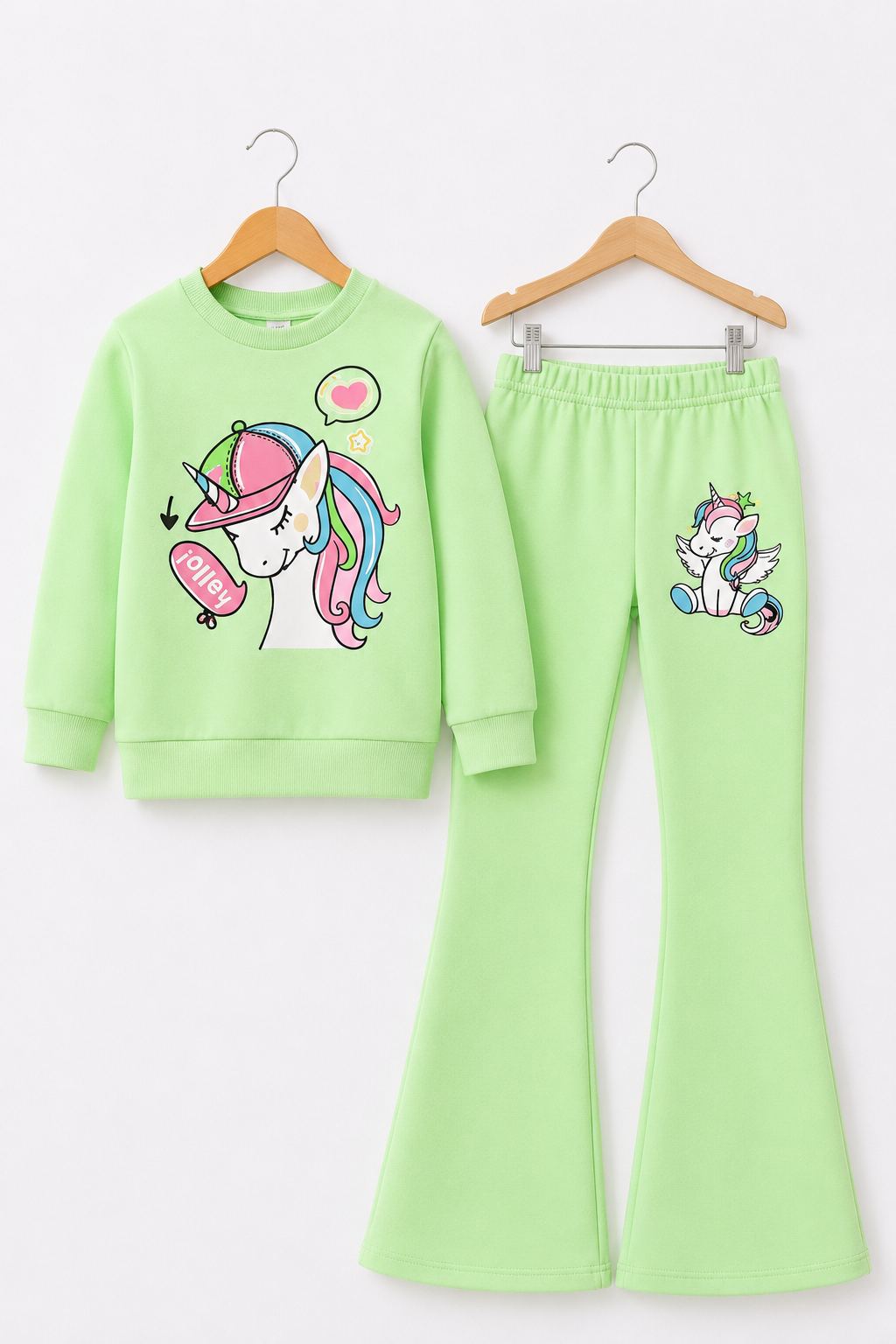 GREEN UNICORN WIDE LEG FLEECE PAIR