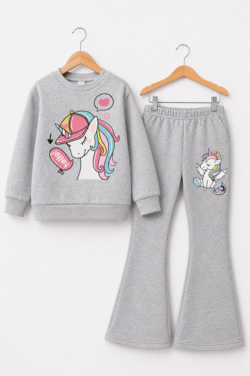 GREY UNICORN WIDE LEG FLEECE PAIR