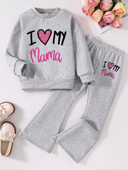 GREY I LOVE MAMA WIDE LEG FLEECE PAIR