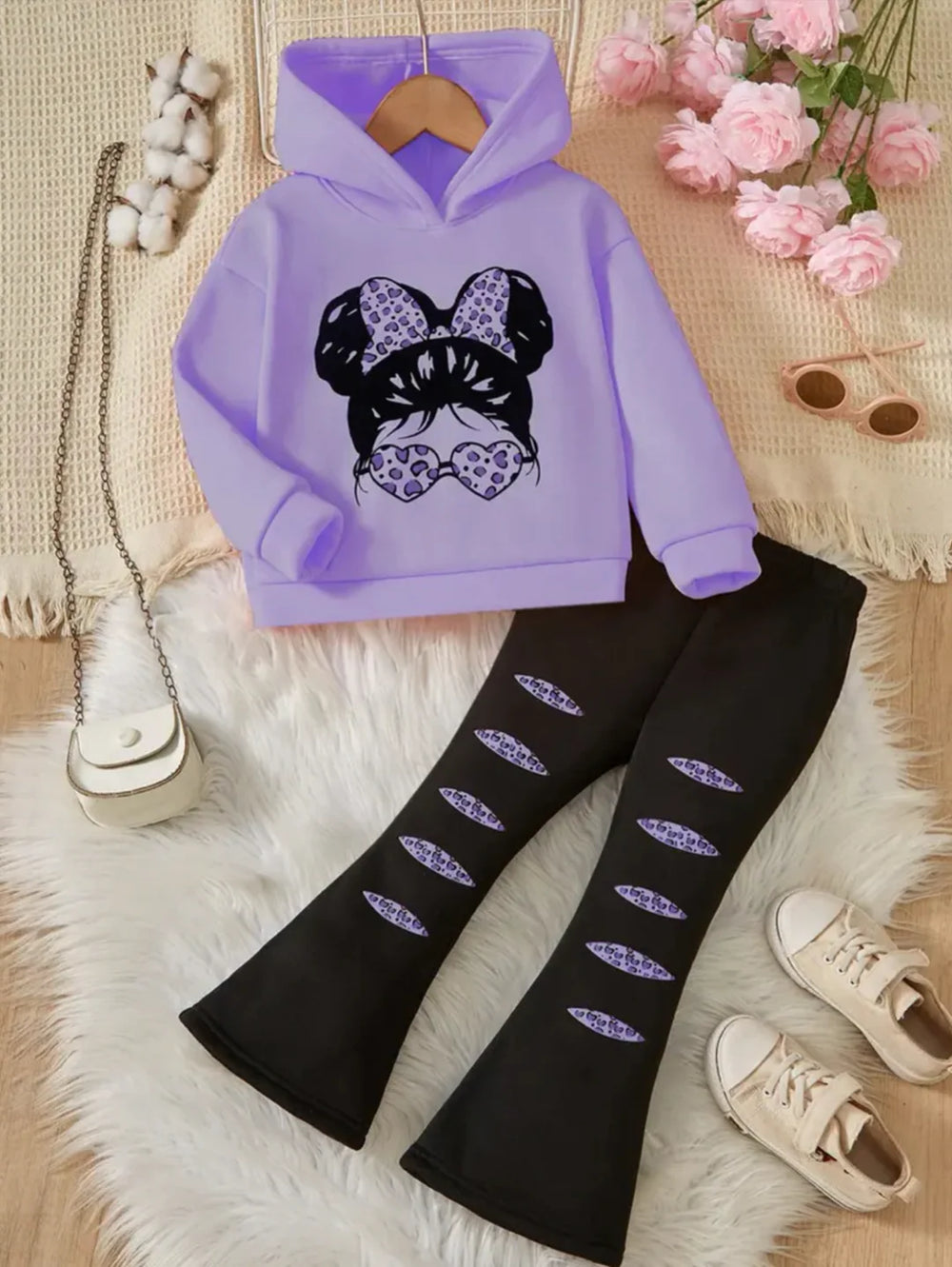 PURPLE GIRL WIDE LEG FLEECE PAIR