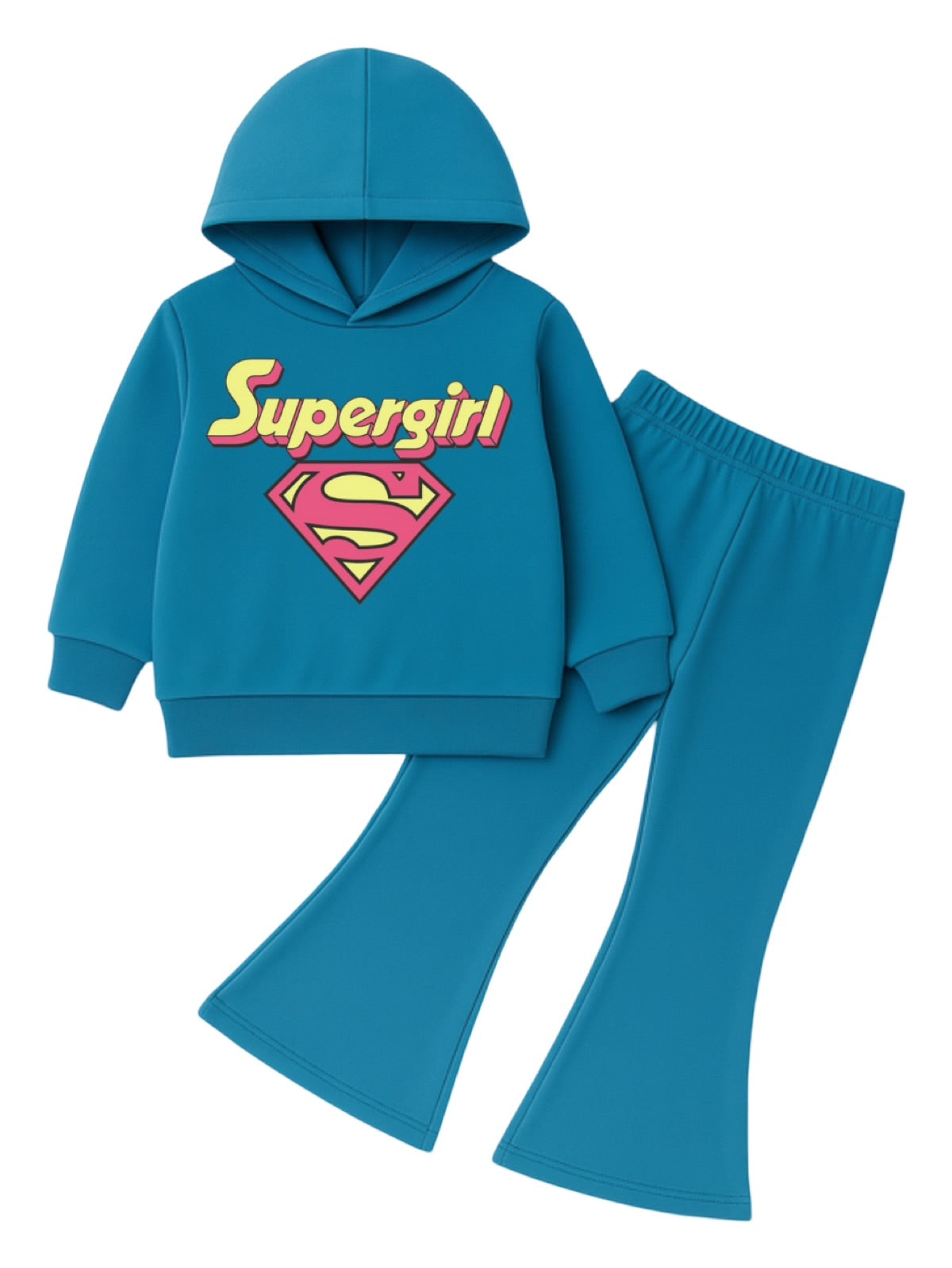 TEAL SUPER GIRL WIDE LEG FLEECE PAIR
