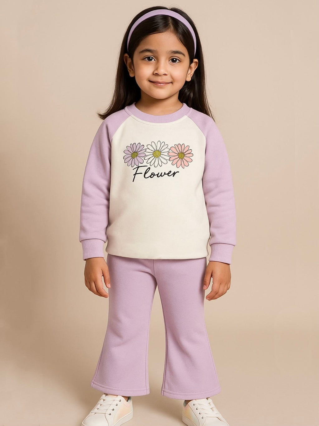 PURPLE FLOWER WIDE LEG FLEECE PAIR