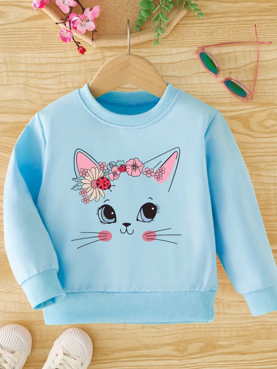 BLUE CAT FLOWER FLEECE SWEATSHIRT