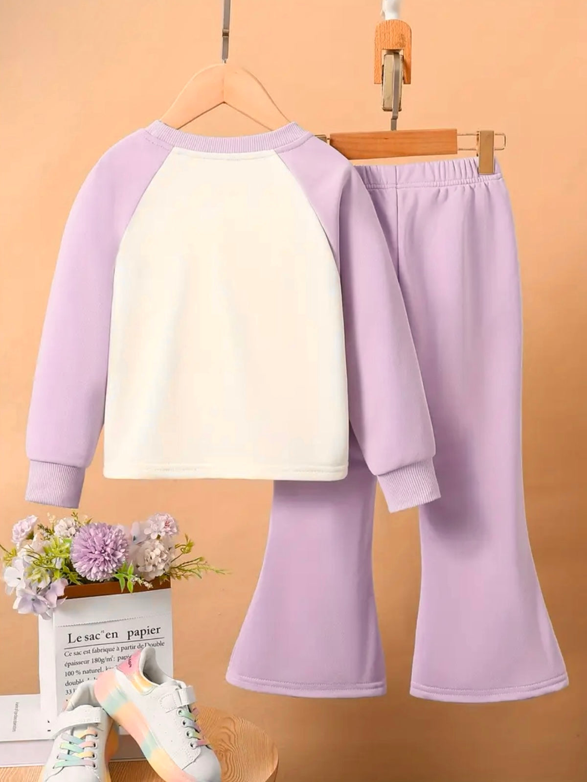 PURPLE FLOWER WIDE LEG FLEECE PAIR