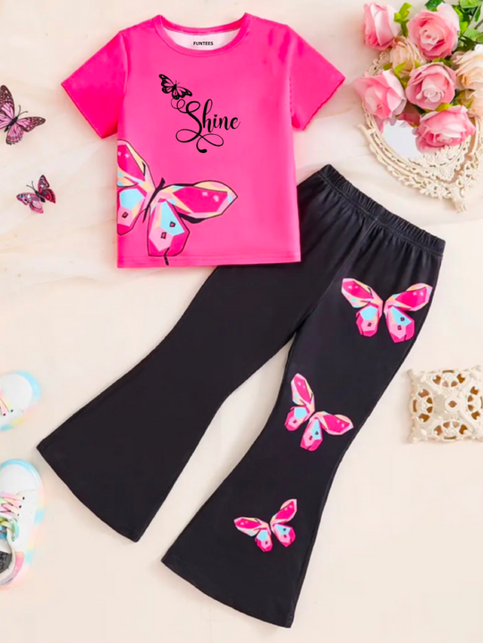 PINK BUTTERFLY WIDE LEG SUMMER SET