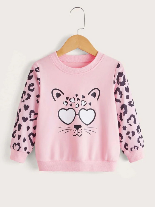 PINK LEOPARD FLEECE SWEATSHIRT