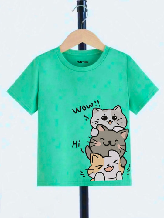 GREEN WOW CAT TEE