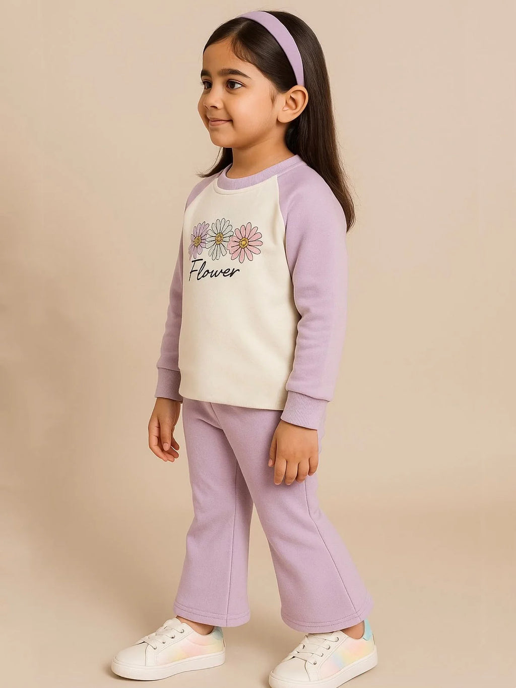 PURPLE FLOWER WIDE LEG FLEECE PAIR