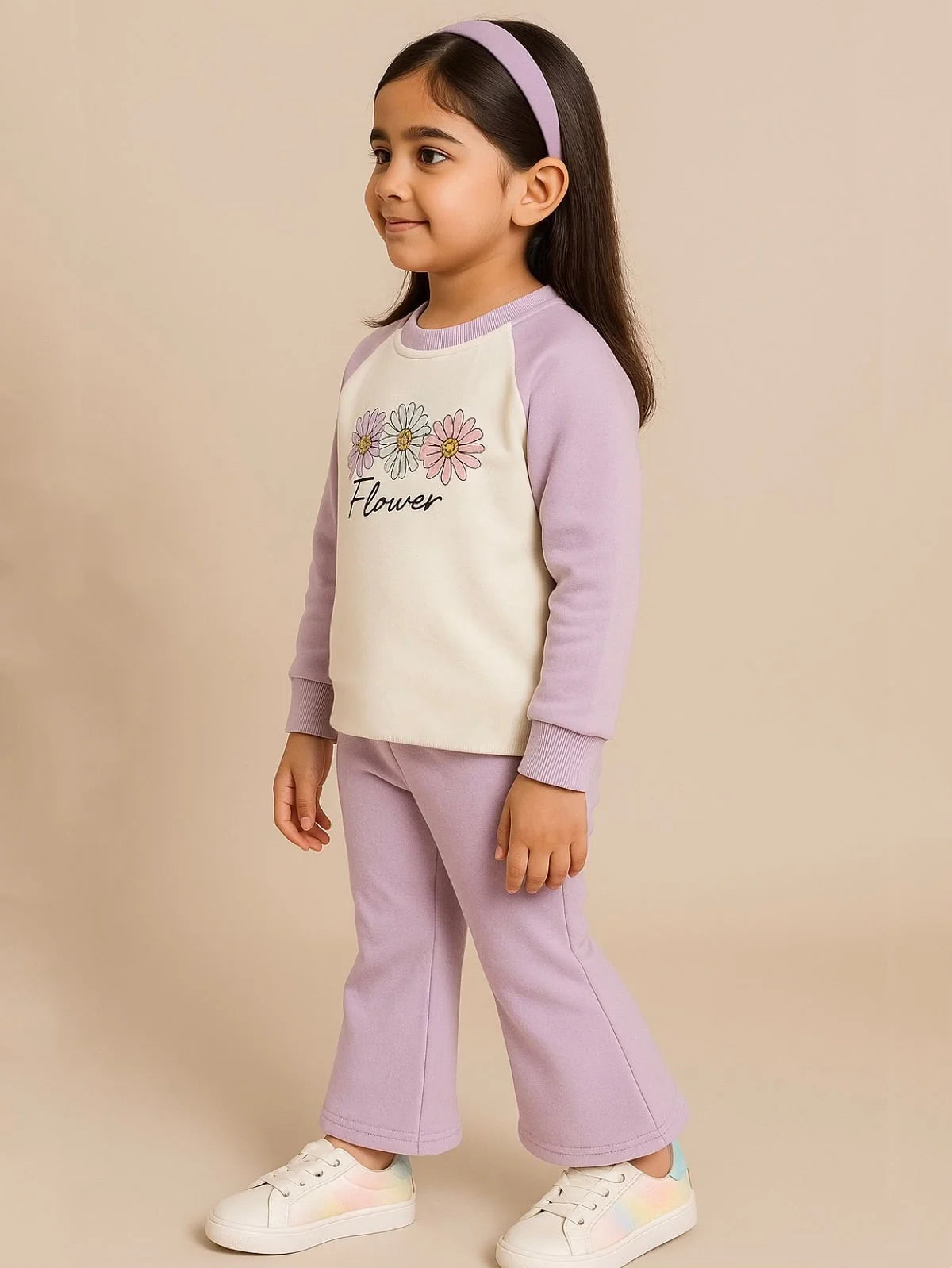 PURPLE FLOWER WIDE LEG FLEECE PAIR