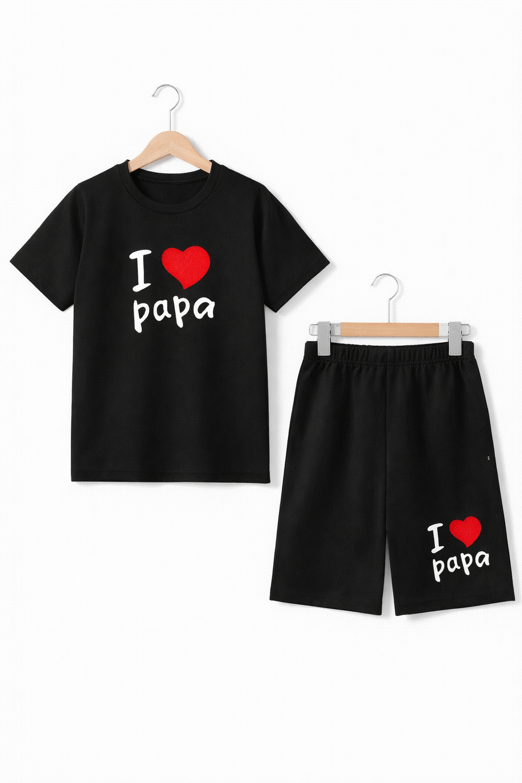 I LOVE PAPA BLACK SHORT SET