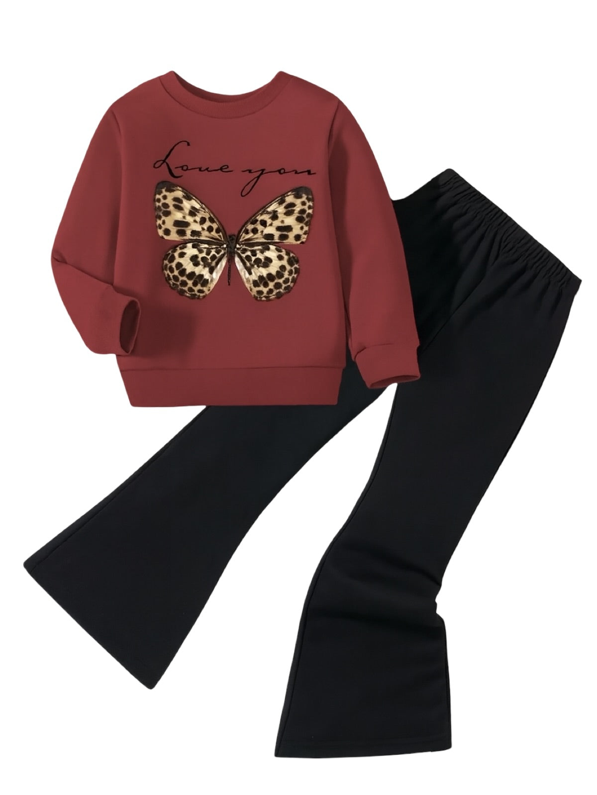 MAROON LOVE YOU BUTTERFLY WIDE LEG FLEECE PAIR