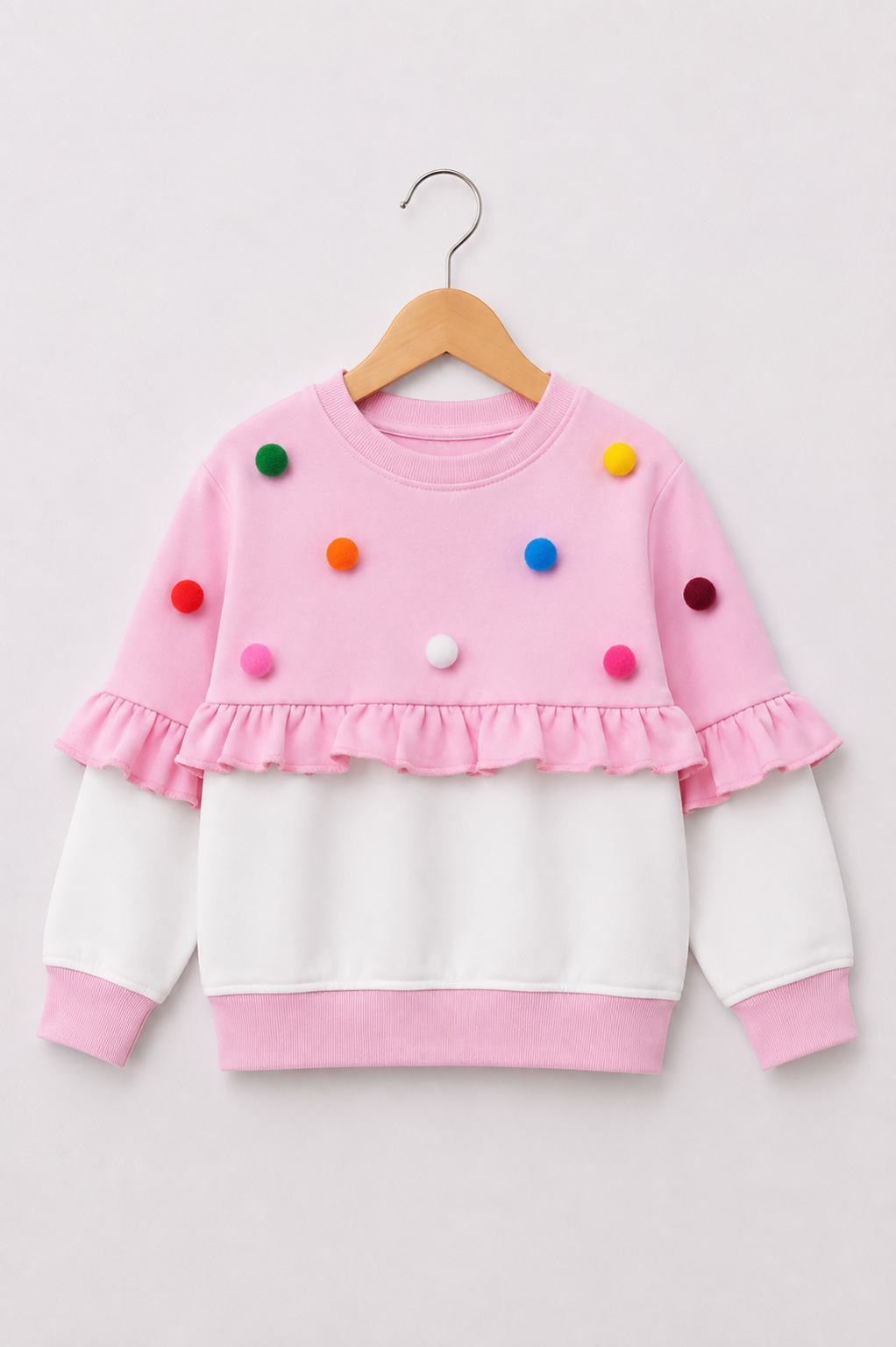 PINK POM POM FLEECE SWEATSHIRT