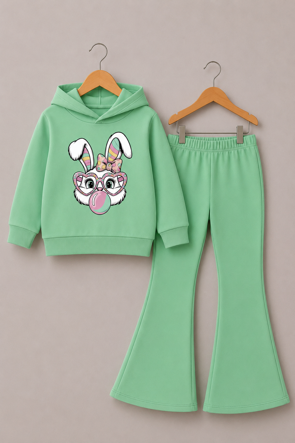 GREEN BUNNY WIDE LEG FLEECE PAIR