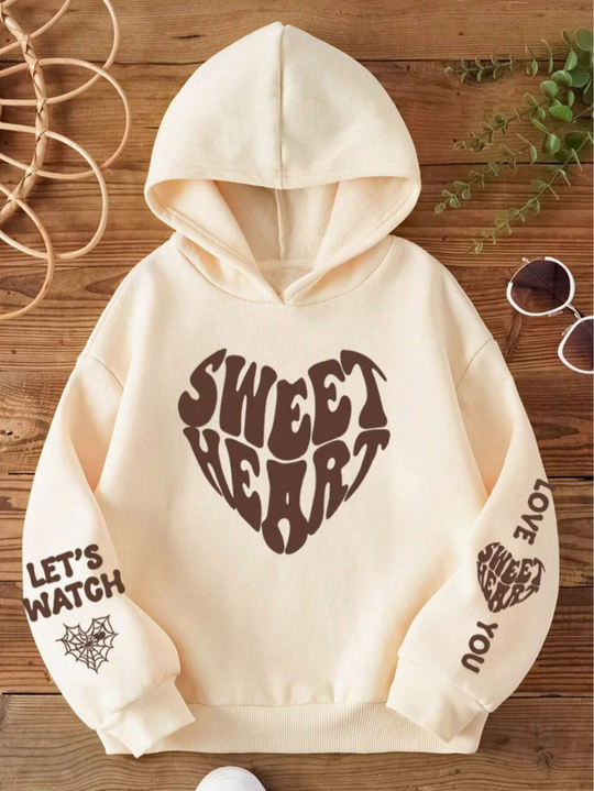 CREAM SWEET HEART FLEECE HOODIE