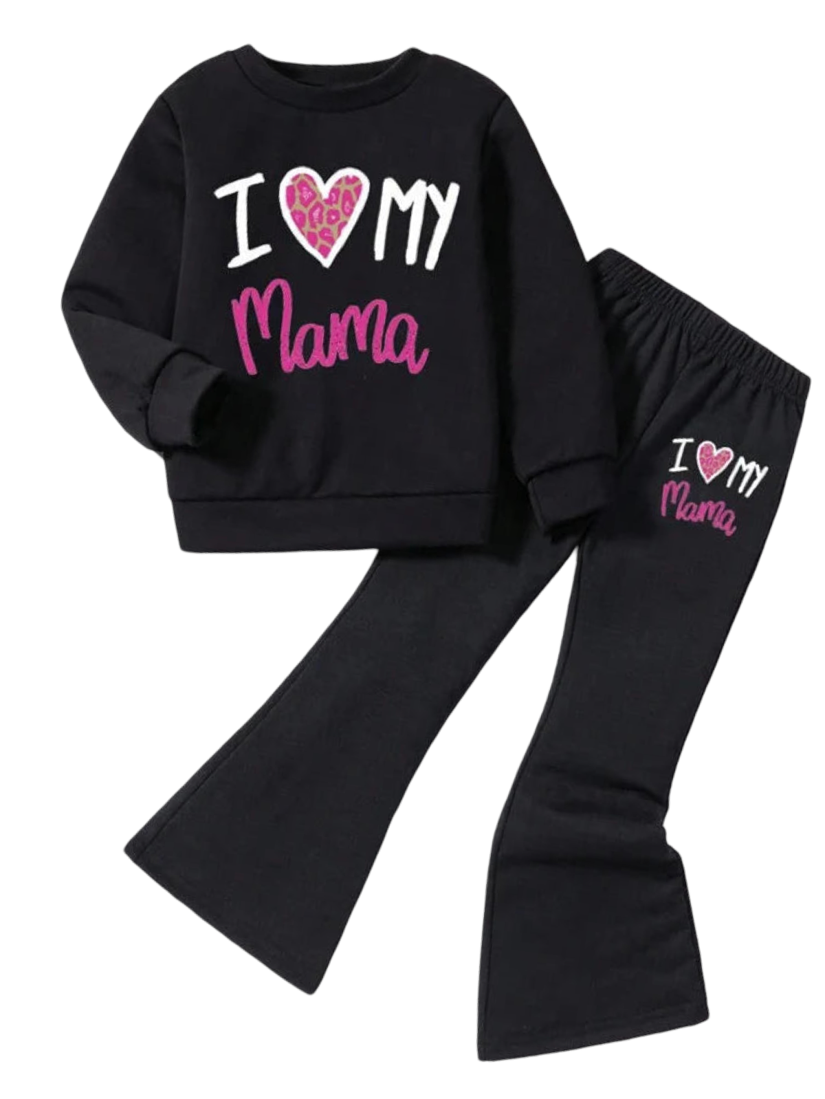 BLACK I LOVE MAMA WIDE LEG FLEECE PAIR