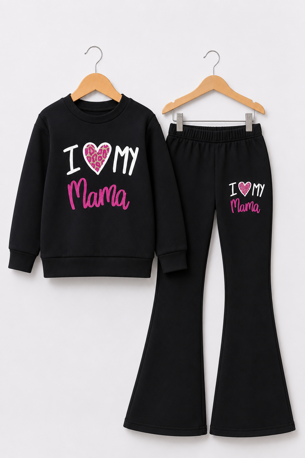 BLACK I LOVE MAMA WIDE LEG FLEECE PAIR