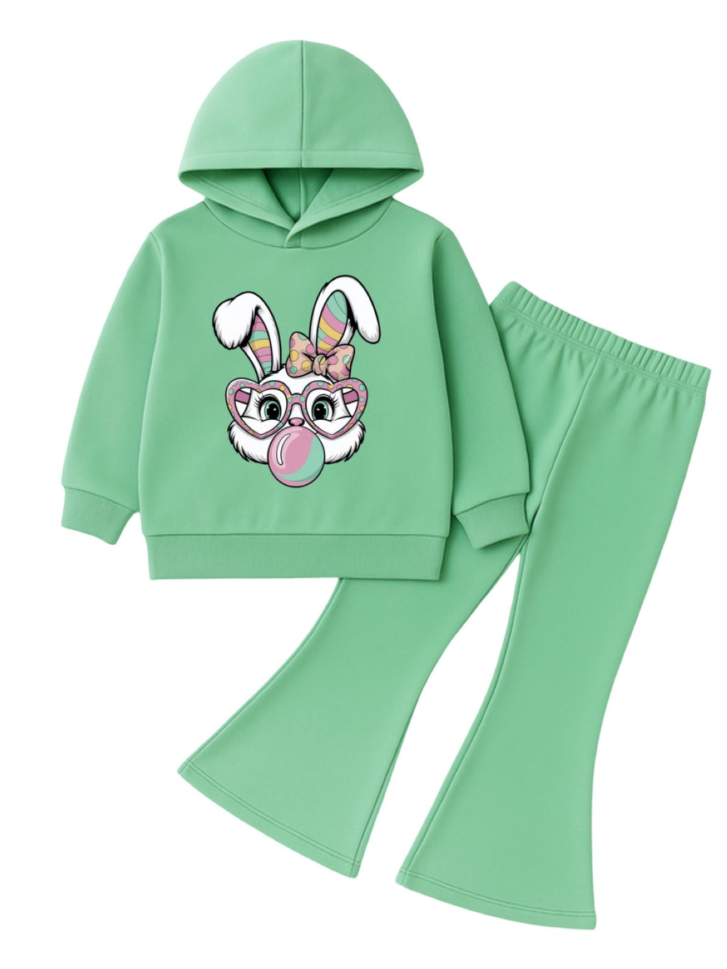GREEN BUNNY WIDE LEG FLEECE PAIR