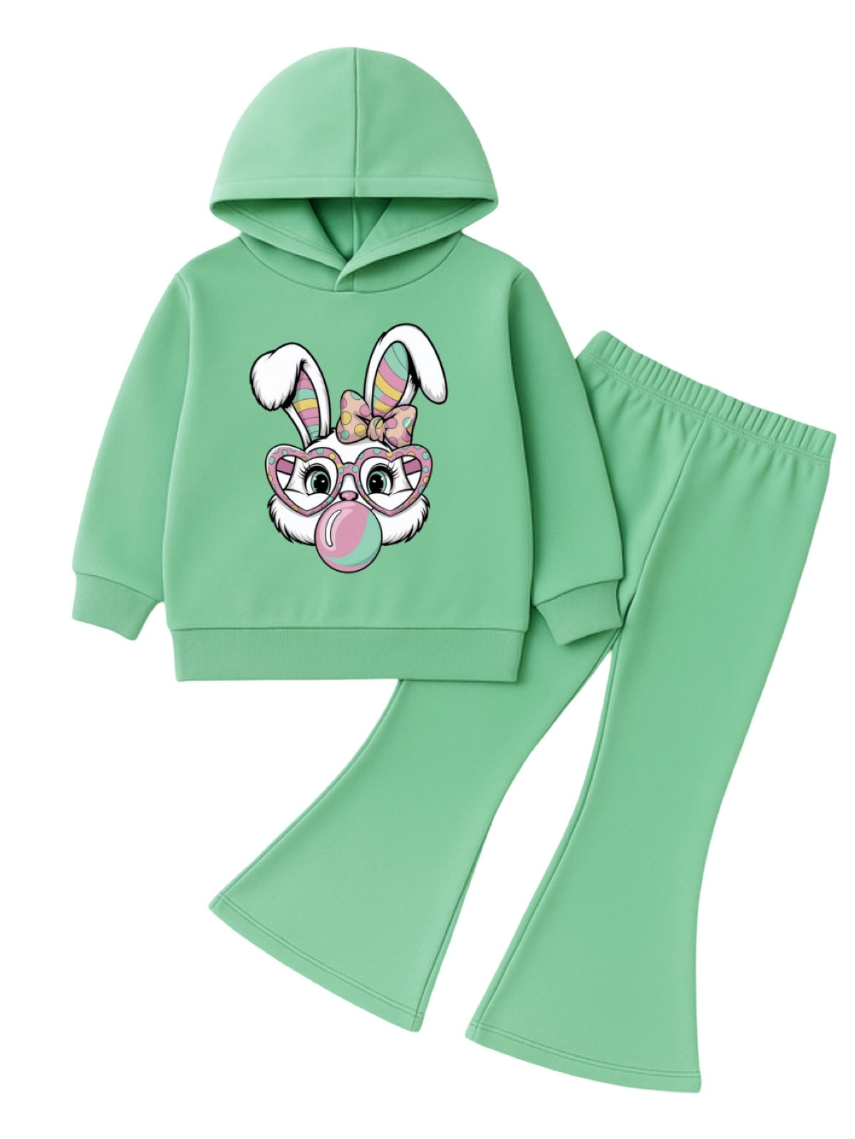 GREEN BUNNY WIDE LEG FLEECE PAIR