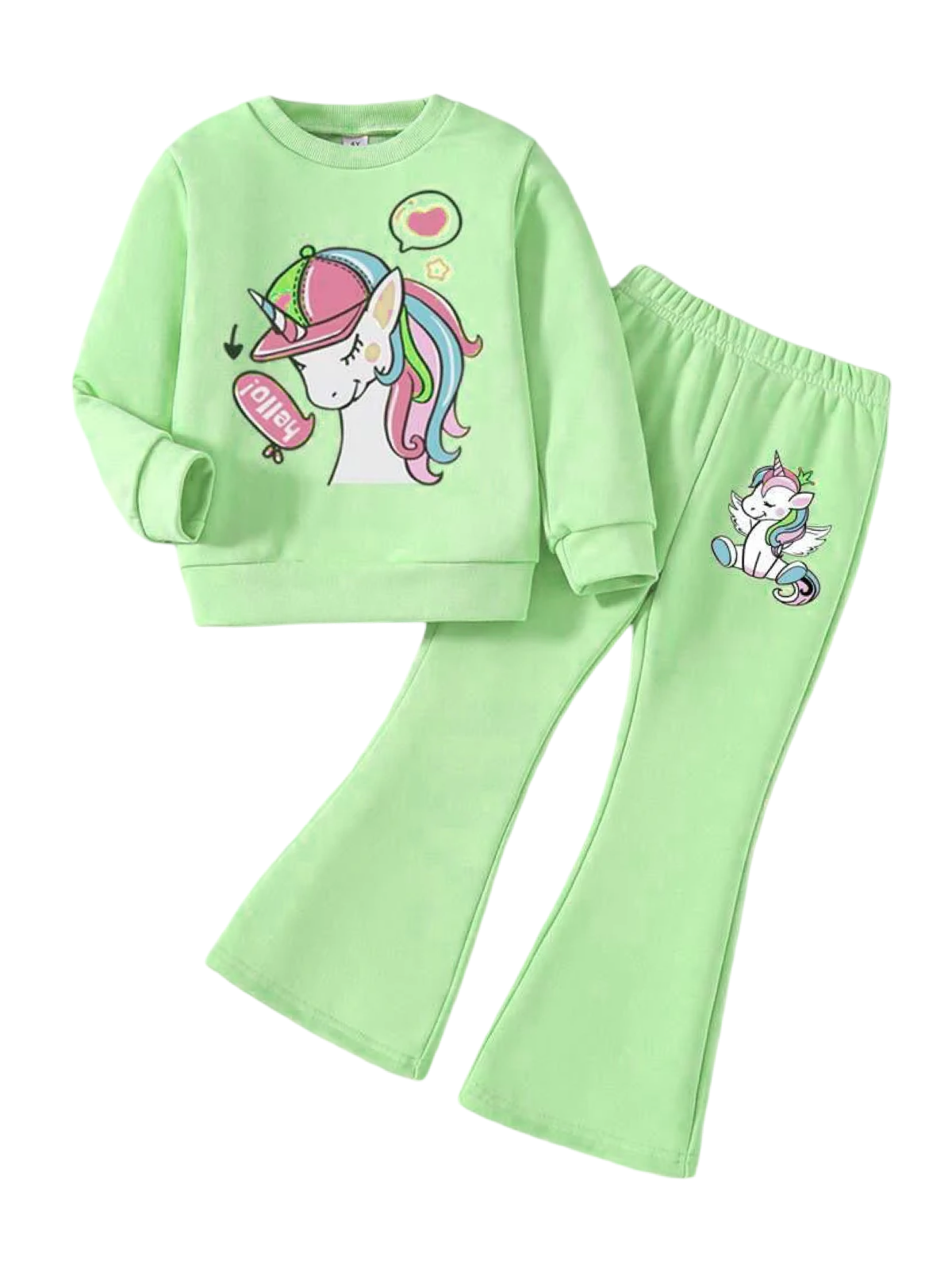 GREEN UNICORN WIDE LEG FLEECE PAIR