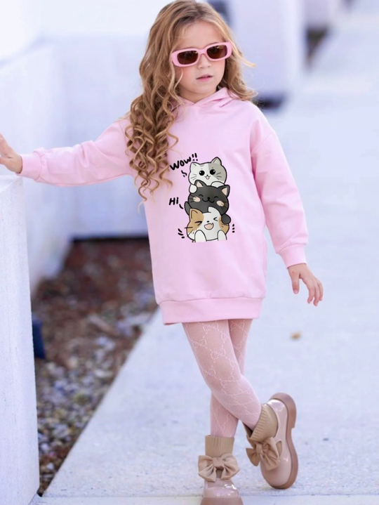 PINK WOW CAT FLEECE HOODIE