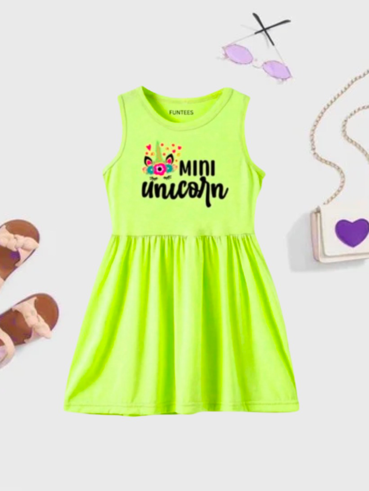 GREEN MINI UNICORN SUMMER FROCK