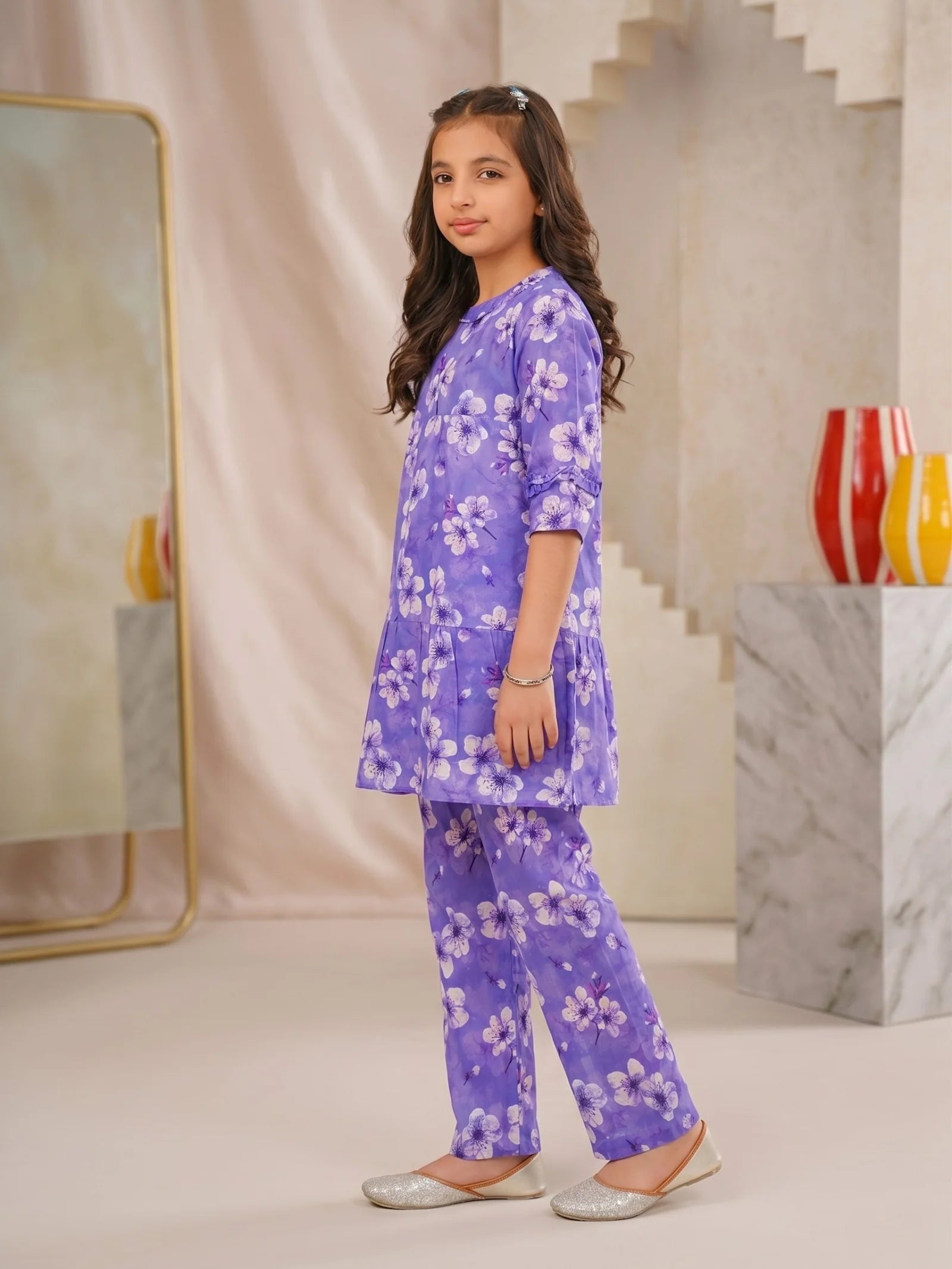 PURPLE FLORAL COTTON LAWN SET