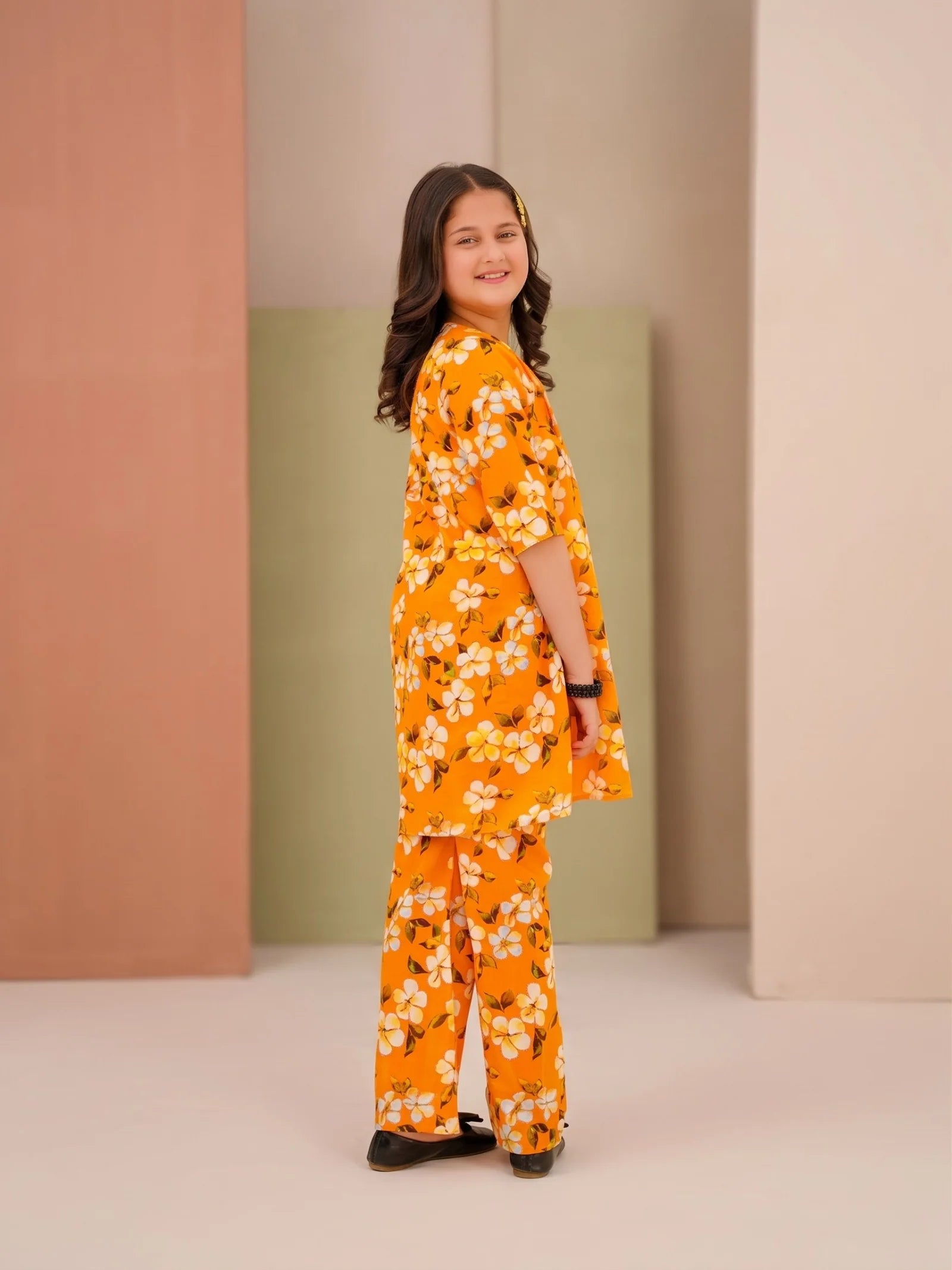 ORANGE FLORAL COTTON LAWN SET