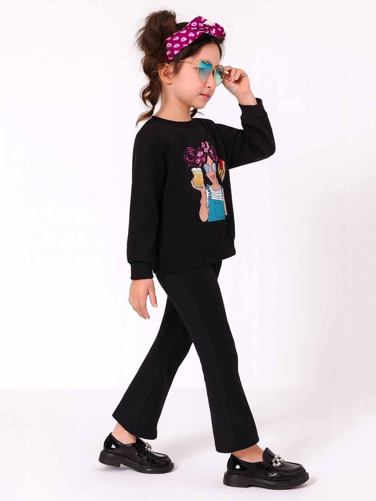 BLACK DOLL WIDE LEG FLEECE PAIR