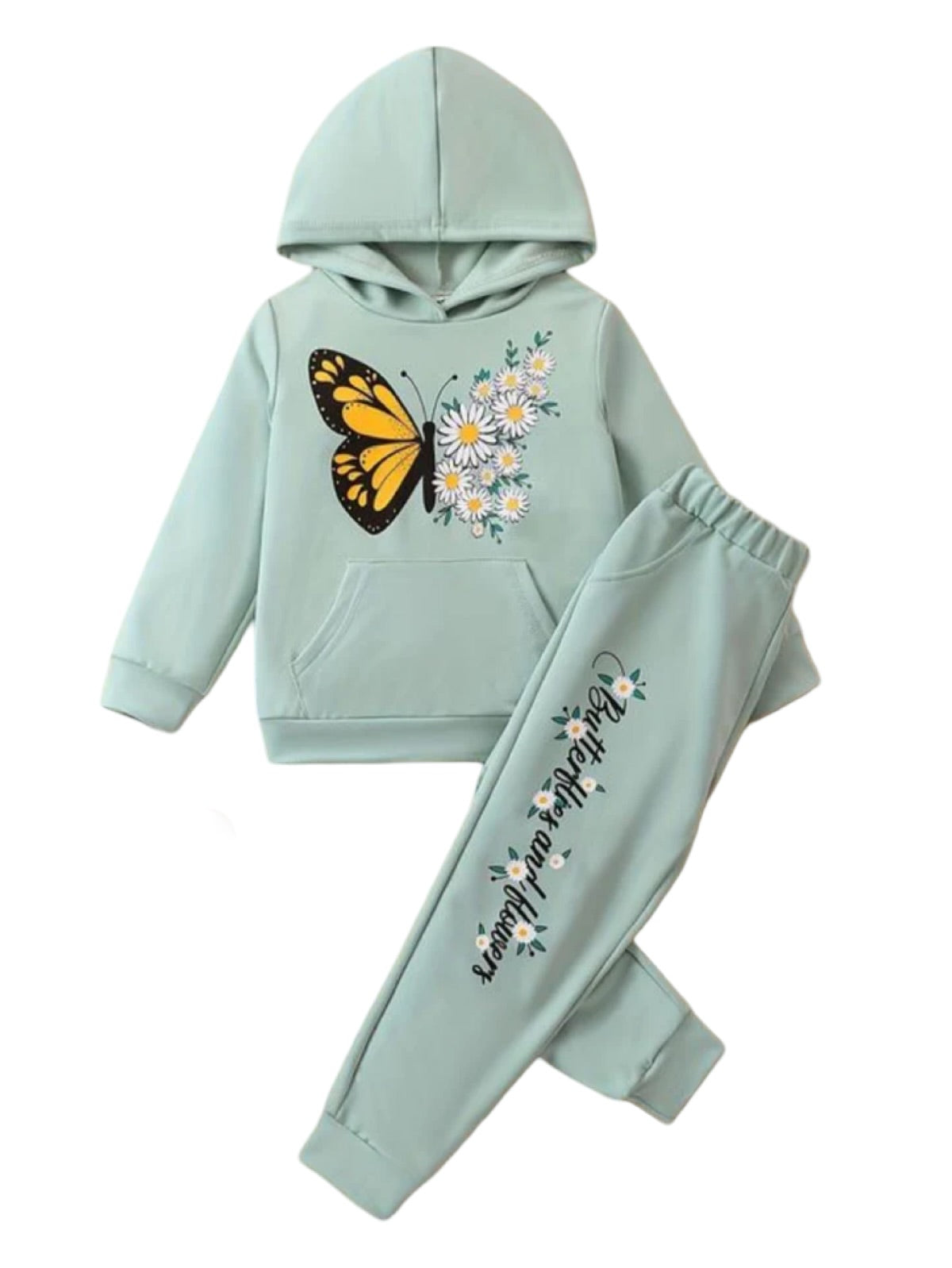GREEN BUTTERFLY AND FLOWER FLEECE PAIR