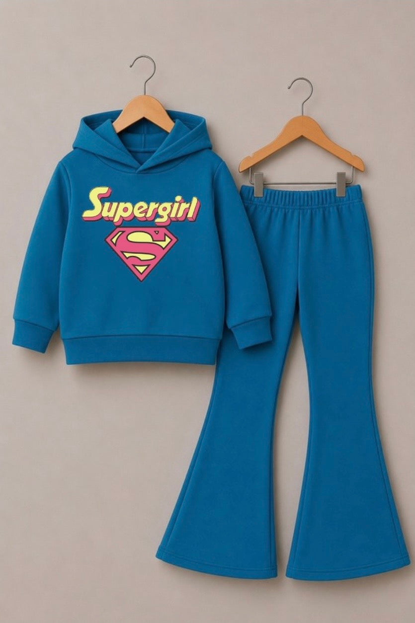 TEAL SUPER GIRL WIDE LEG FLEECE PAIR