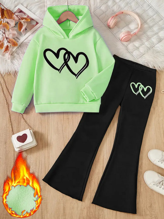 GREEN HEART WIDE LEG FLEECE PAIR