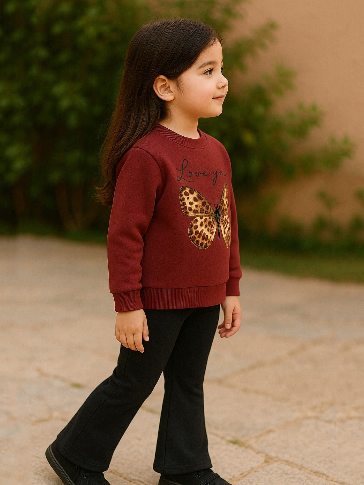 MAROON LOVE YOU BUTTERFLY WIDE LEG FLEECE PAIR