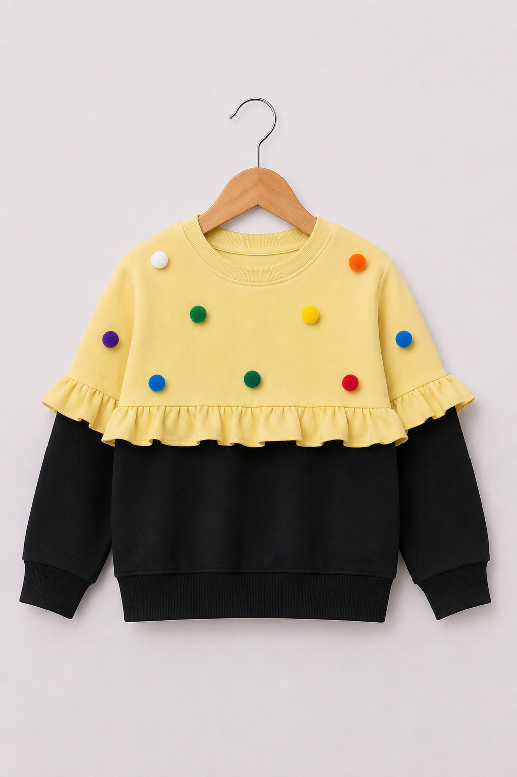 YELLOW POM POM FLEECE SWEATSHIRT