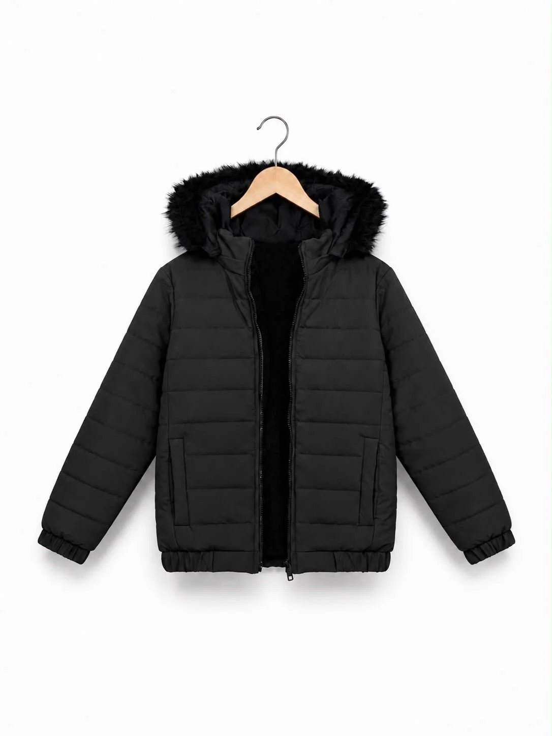 BLACK FUR PUFFER JACKET