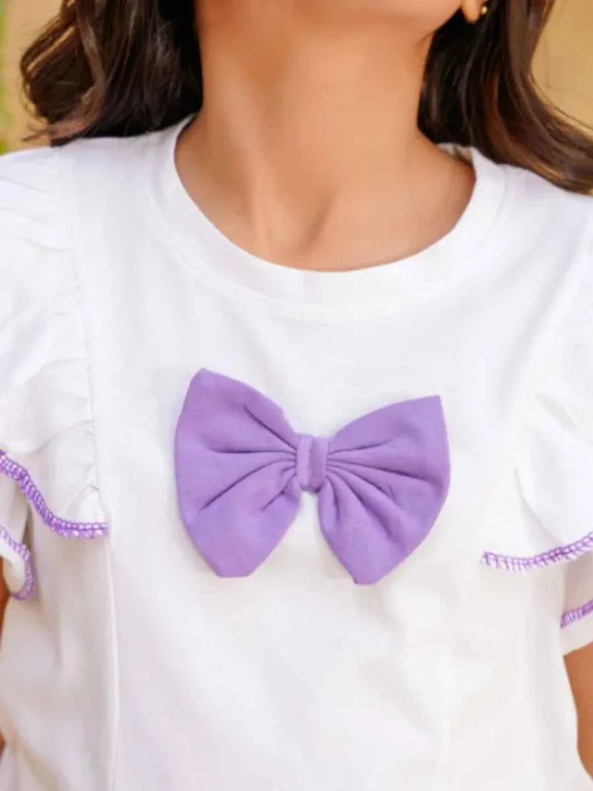 PURPLE BOW TOP & FLARED TROUSER