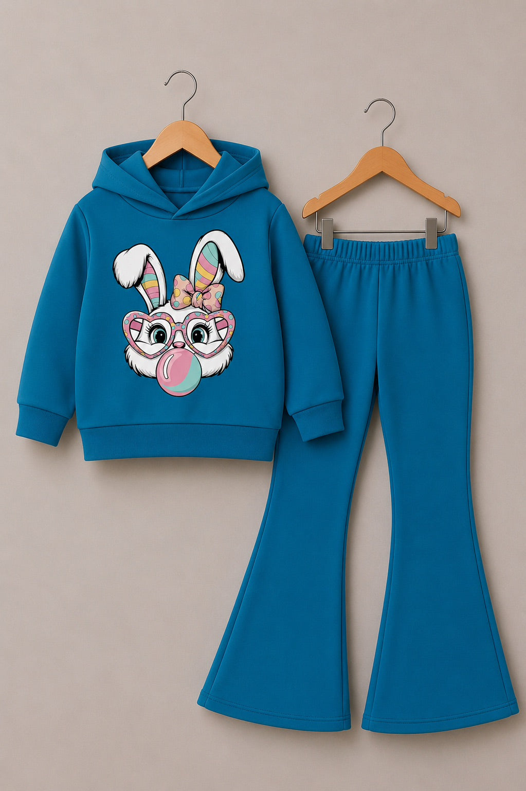 TEAL BUNNY WIDE LEG FLEECE PAIR