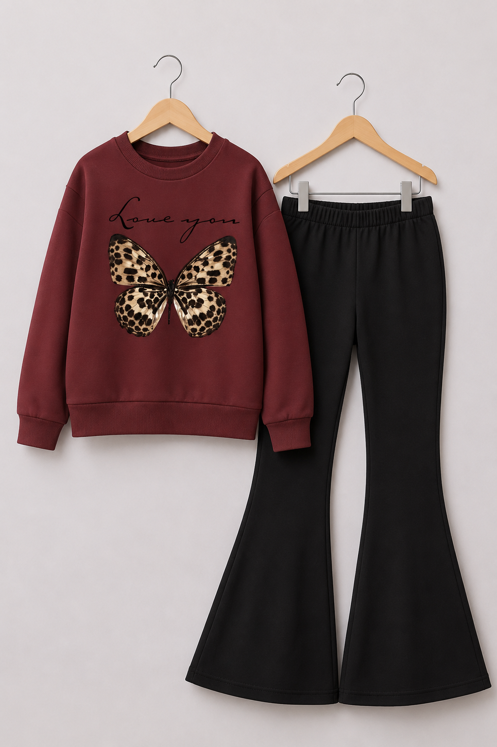 MAROON LOVE YOU BUTTERFLY WIDE LEG FLEECE PAIR