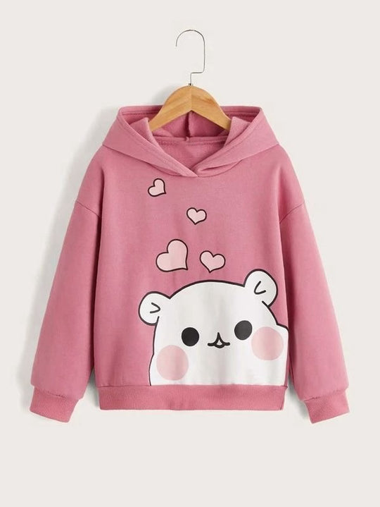 FLAMINGO BEAR HEART FLEECE HOODIE