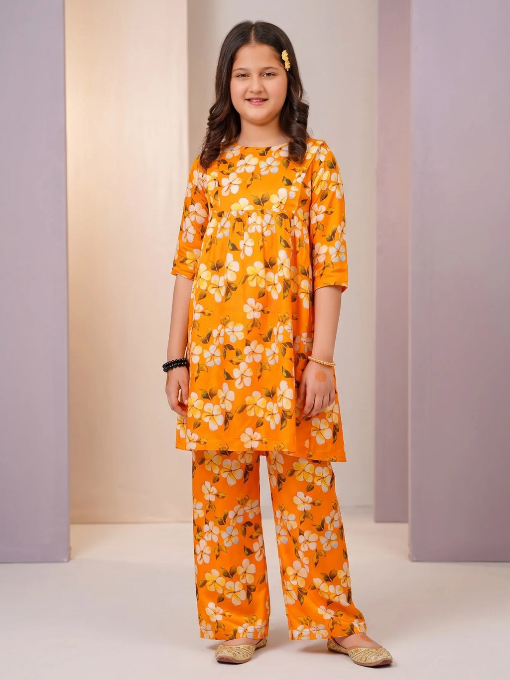 ORANGE FLORAL COTTON LAWN SET