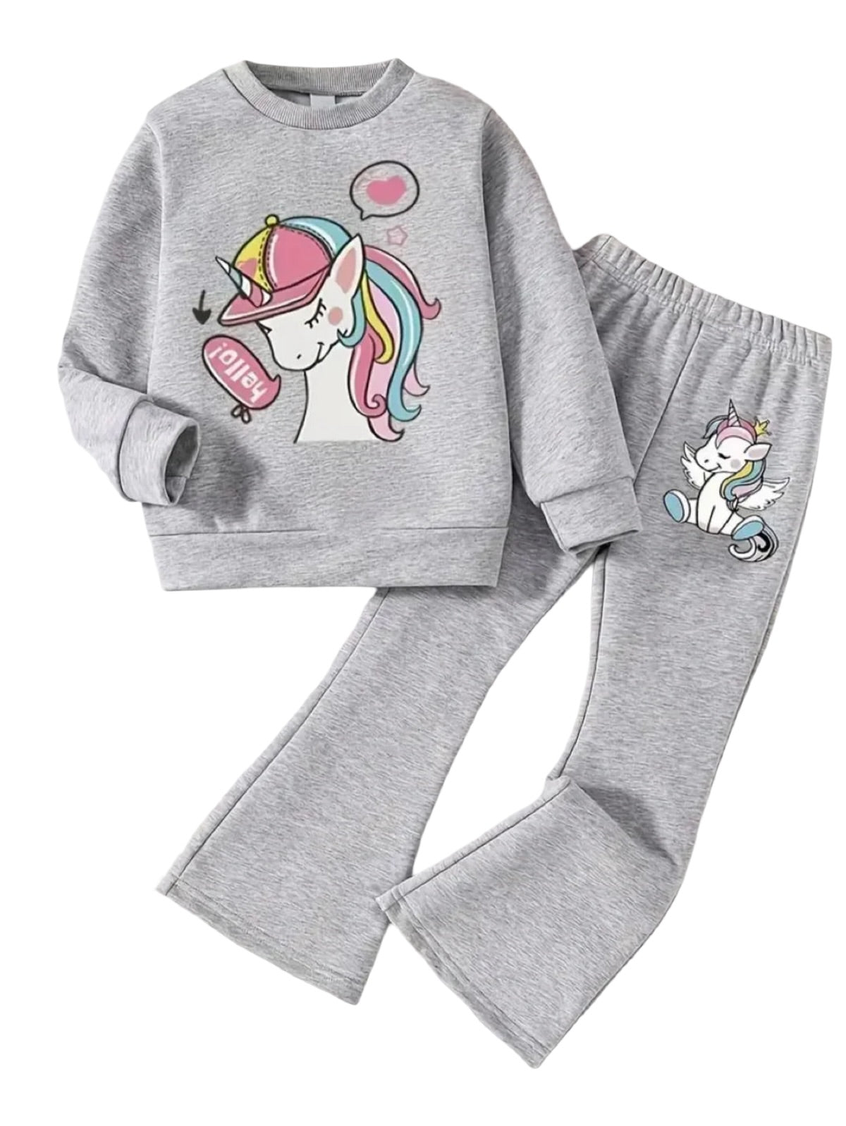 GREY UNICORN WIDE LEG FLEECE PAIR
