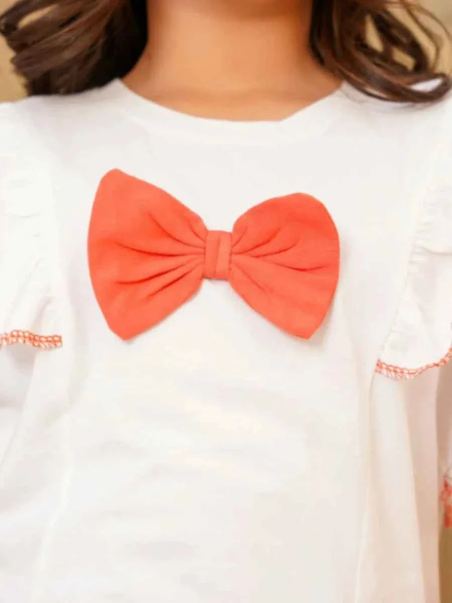 PEACH BOW TOP & FLARED TROUSER